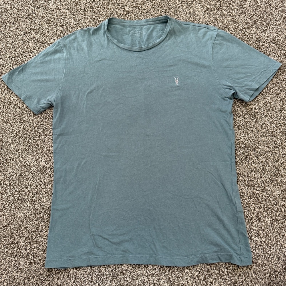 All Saints Brace SS Crew T Shirt Men's Small Short Sleeve Drab Turquoise Blue
